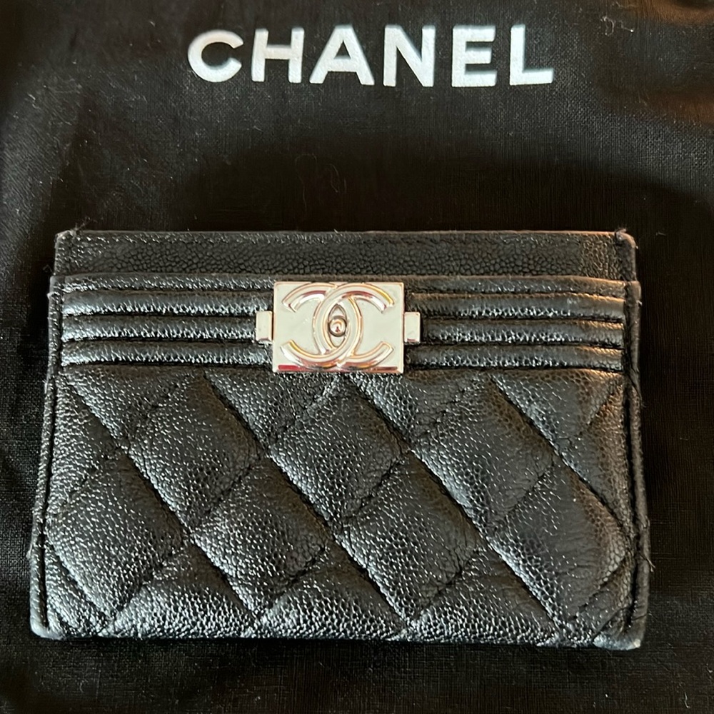 Chanel Black Quilted Caviar Boy Card Holder